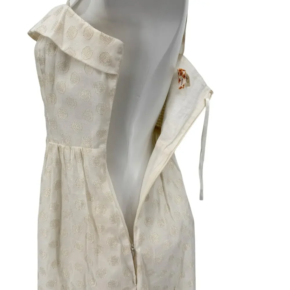Maeve Polka Dot Dress Women SZ M White Gold Metallic Boho Cottagecore Chic Soft